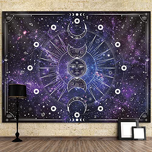 Space Tapestry Wall Hanging Sun Moon Stars Space PsychedelicTapestries Wall Tapestry for Bedroom Aesthetic Home Wall Dorm Décor (Cosmos Aquamarine, 60x80 Inches, 150x200 cm) - Cosmos Aquamarine - 60x80 Inches, 150x200 cm