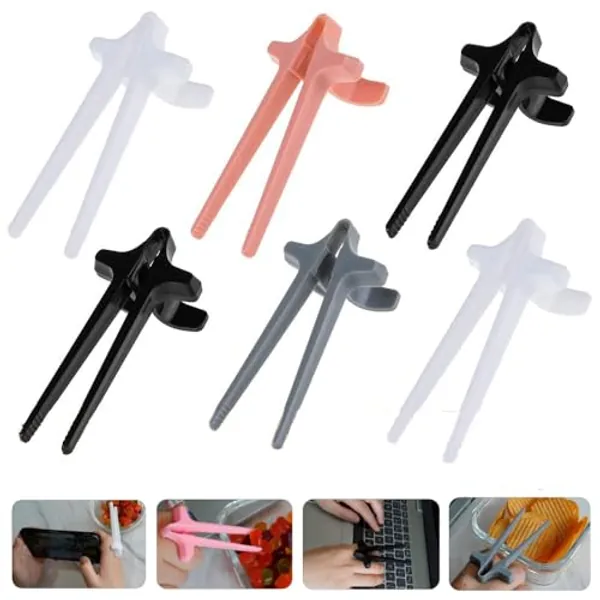 Scooken 6 Pcs Finger Chopsticks for Gamers Snack Grabber Tongs U Bracket - Finger Chips Snack Gamer Chopsticks for Gaming - Reusable Dishwasher Safe Plastic Chopstick - Chopsticks Helper Snacking Tool