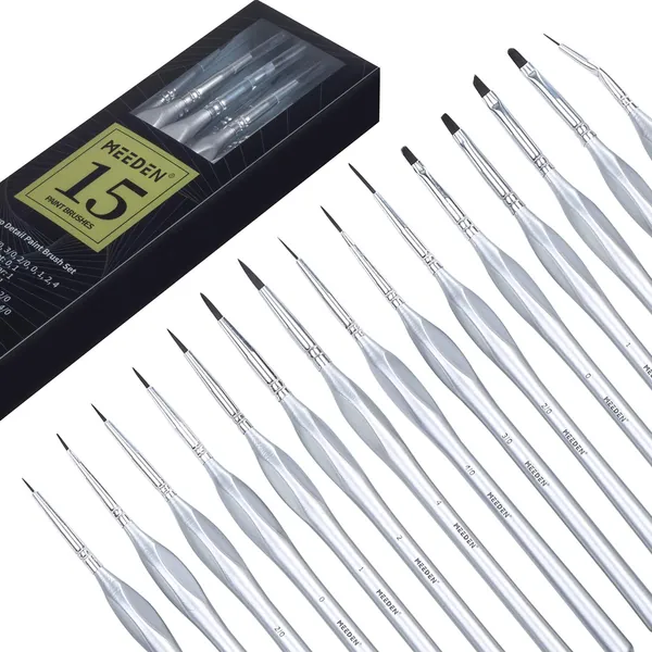 MEEDEN Micro Detail Paint Brush Set,15 Tiny Professional Miniature Fine Detail Brushes Detailing Paint Kit for Acrylic Watercolor Oil - Model Airplane Kits Nail Painting - 