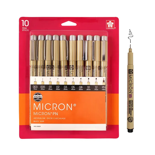 SAKURA Pigma Micron Black Ink Multi-tip Set, 10 Pack - 10 Count (Pack of 1) Ink Pen Set