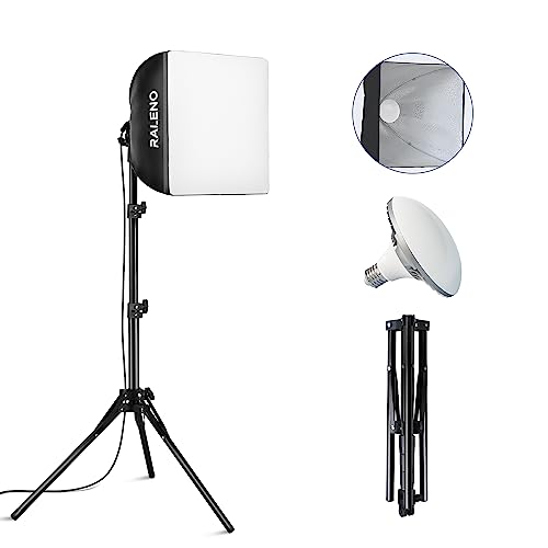 RALENO Softbox Lighting Kit, 16'' x 16'' Photography Studio Equipment with 50W / 5500K / 90 CRI LED Bulb, Continuous Lighting System for Video Recording and Photography Shooting