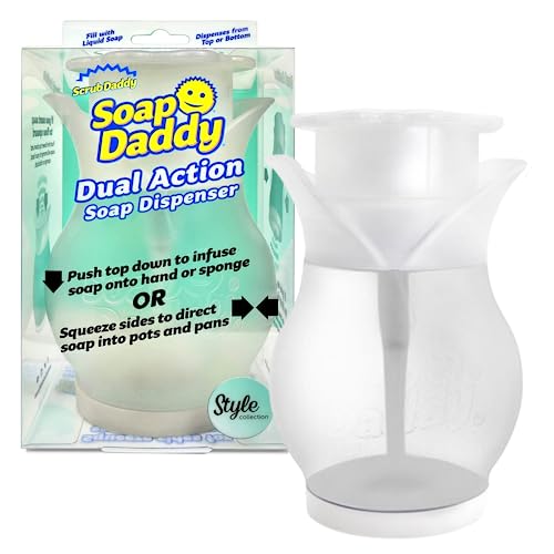 Scrub Daddy Soap Dispenser for Kitchen and Bathroom - Soap Daddy - Refillable Soap Dispenser for Countertop, Dual Action with Easy Grip Sides, Multi-use, 1 ct - single