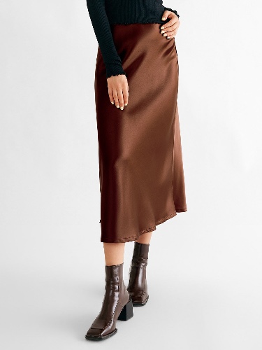 Silk-Like Acetate Bias-Cut Slip Skirt - Chocolate / M