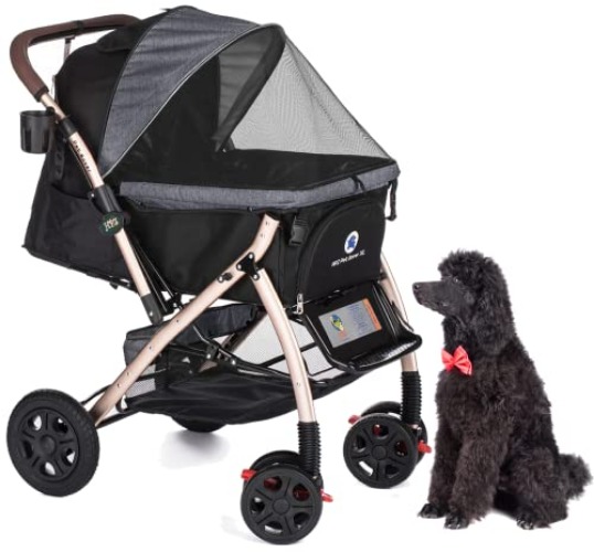 HPZ-PR America Pet Rover XL Premium Heavy Duty Dog/Cat/Pet Stroller Travel Carriage/w Convertible Compartment/Pump-Free Rubber Tires for Small/Medium/Large Pets (Stone Gray 2nd-Gen),23.0 pounds - Stone Gray