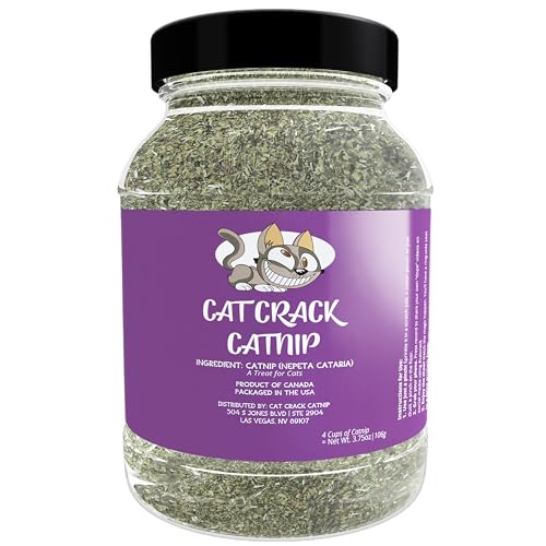 Cat Crack Catnip, Zoomie-Inducing Cat Nip Blend, North American Made & 100% Natural, Safe & Non-Addictive Catnip Treats Used to Supplement Catnip Toys, Catnip Spray, & Cat Accessories (4 Cups) - 4 Cups