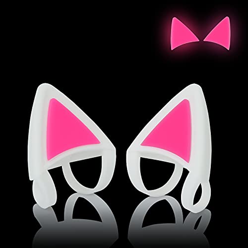 Cat Ears for Headset, Kitty Ear Replacement for Bose/Sony, White Stretchable Silicone Attachment Accessories Add on Headphone for PC, Pink Glow in Dark - LEFXMOPHY - White / Pink