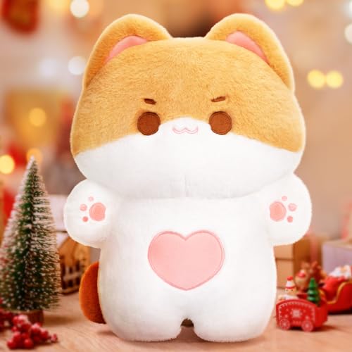 Mewaii Brown Cat Plush Toys, Kawaii Cat Stuffed Animals Squishy Doll, Cute Cat Plushie Pillow, Kitten Kawaii Plush Throw Pillow Toy Gift for Girlfriend (18 Inches) - Brown Cat - 18 Inch