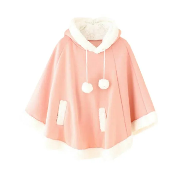YM YOUMU Lady Girls Cloak Cape Coat Winter Fleece Ear Hooded Baggy Poncho Japanese Kawaii