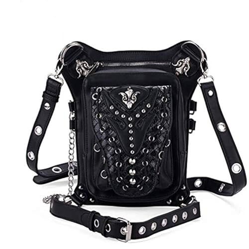 Steampunk Waist Bag Fanny Pack Fashion Gothic Leather Shoulder Crossbody Messenger Bags Thigh Leg Hip Holster Purse Travel Pouch Hiking Sport Chain Bags for Women Men - Black-9