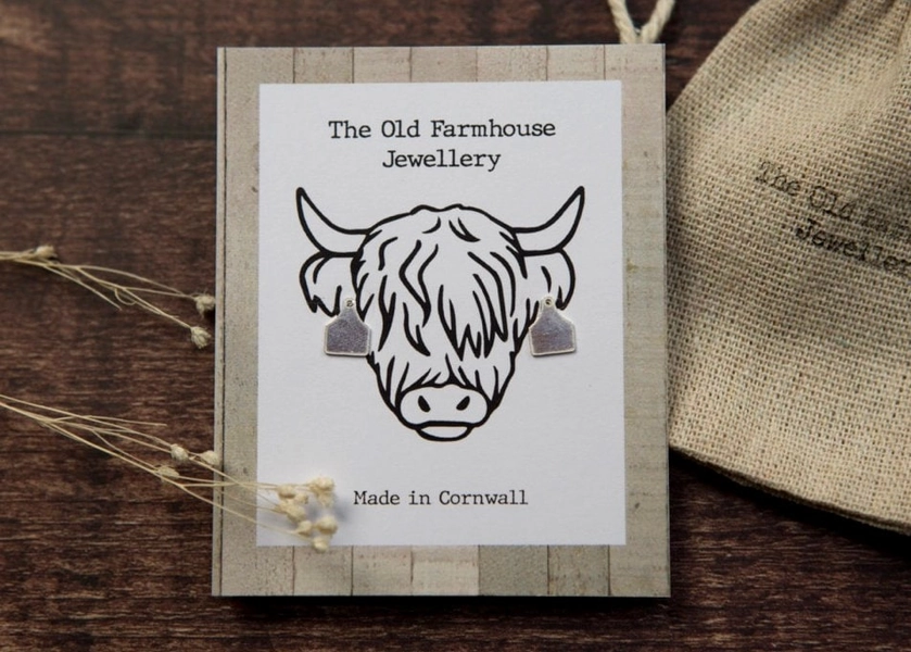 Cow Ear Tag Stud Earrings | Sterling Silver