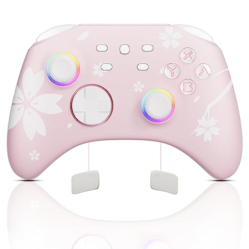 Mytrix Wireless Pro Controllers Compatible with Nintendo Switch, Windows PC iOS Android Steam/Steam Deck, Sakura Pink Bluetooth Controller with Programmable, Wake-Up, Headphone Jack, Adjustable LED Light/Turbo/Vibration - Sakura Pink