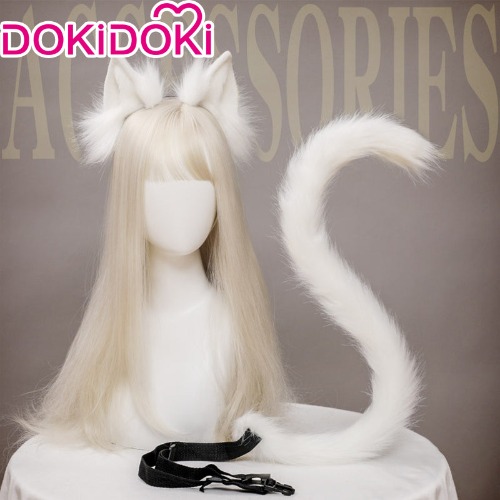 DokiDoki Cosplay Cat Ears Tail Lolita Cute White/Pink/Black/Grey/Wine Red/Light Blue/Camel/Purple Cat Ears Tail | White
