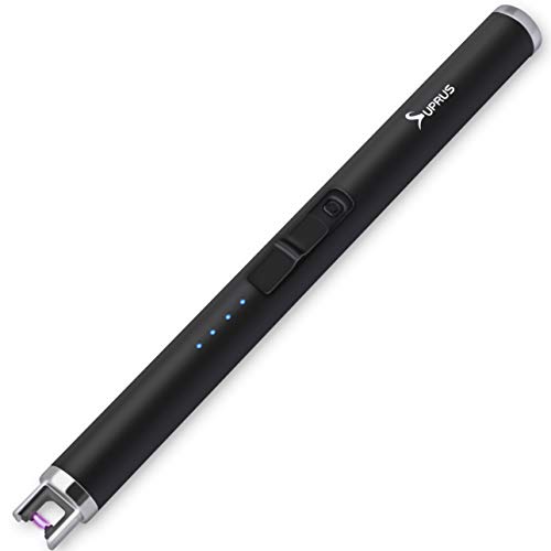 SUPRUS Lighter Electric Candle USB Type C Rechargeable Lighter with Upgraded LED Battery Display Safety Switch Flameless Plasma Windproof for Cooking BBQs Fireworks - Black