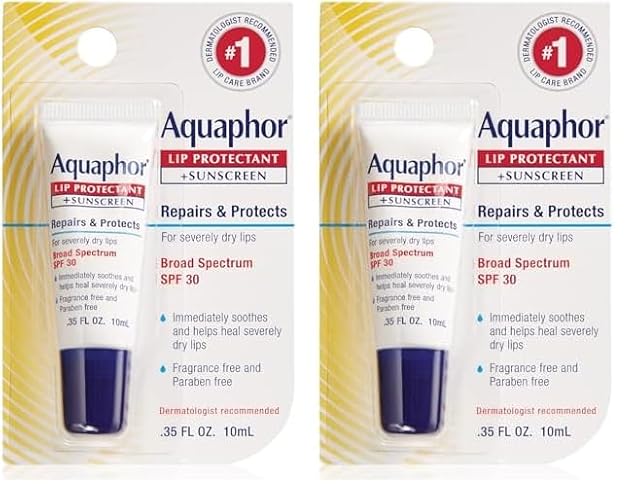 Aquaphor Lip Repair Lip Balm with Sunscreen, Lip Protectant, Lip Balm SPF 30, 0.35 Oz Tube (Pack of 2) - Strawberry - 1 Count (Pack of 2)