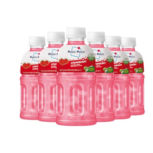 Mogu Mogu drink Strawberry Juice (6 Bottles) Drinks for kids made with fruit juice and nata de coco (coconut jelly) Fun chewable juice boxes for kids. Juice bottles made for adults and kids ready to drink juices