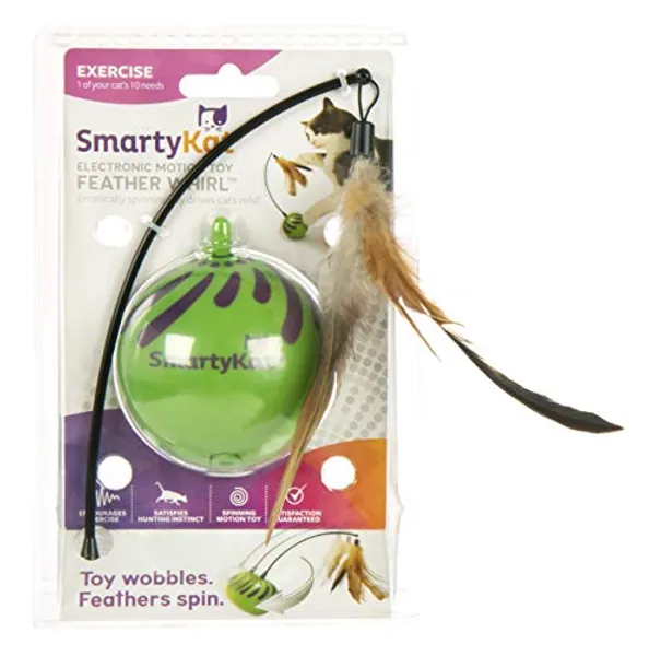 SmartyKat Feather Whirl Electronic Motion Wand Cat Toy, Battery Powered - Green, One Size