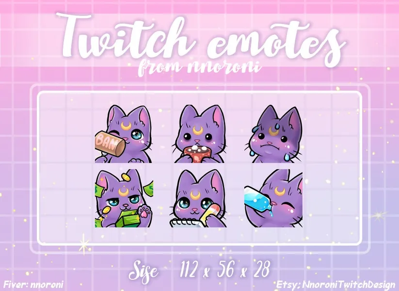4 set ANIMATED Purple Sailor Moon Cat - twitch emotes/ twitch emotes/ kawaii emotes / sub badges / twitch emotes/ cat emote / animated emote