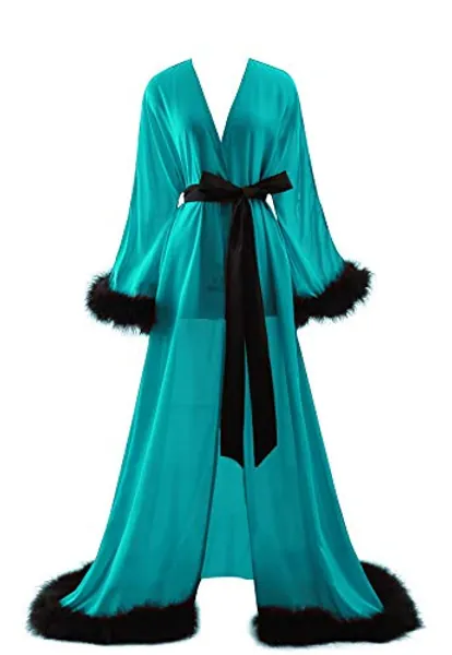 Molisa Sexy Feather Robe Chiffon Sheer Long Lingerie Wedding Scarf Illusion Nightgown Bathrobe Bridal Robe