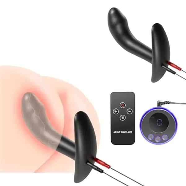 MFMYEE Electric Shock Soft Silicone Plug Butt Plug Dildo, Multi-Frequency Electric Stimulation Anal Plug Dilator with Remote Control, E-stim Prostate Massager, G-Spot Stimulator SM Sex Toy for Men