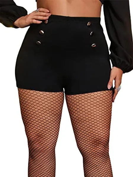 WDIRARA Women's Plus Size High Waist Double Button Shorts Solid Casual Shorts