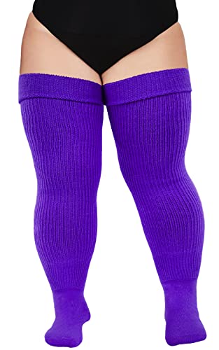 Plus Size Womens Thigh High Socks for Thick Thighs- Extra Long & Thick Over the Knee Stockings- Leg Warmer Boot Socks - Violet Purple