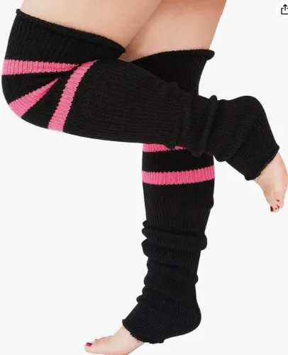 Plus Size Leg Warmers for Women, Long Knit Leg Warmers Over Knee Thigh High Sock - Black & Pink