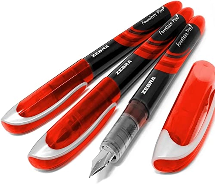 ZEBRA Fuente - Disposable Fountain Pen - Red Ink - Pack of 3
