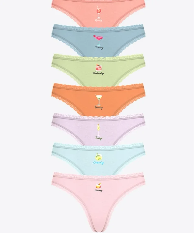 7-Pack Days of the Week Lace-Trim Thong Panties