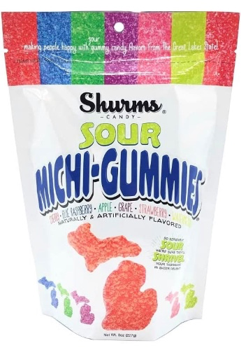 Sour Michi-Gummies Shurms Michigan Shaped Fruit Flavored Gummy Candy - 8 oz Bag : Grocery & Gourmet Food