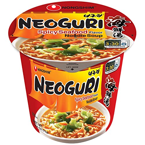 Nongshim Neoguri Spicy Seafood Ramen Noodle Soup, 6 Pack, Microwaveable Ramyun Instant Noodle Cup, Bold & Spicy Chili Peppers - Spicy Seafood - 2.64 Ounce (Pack of 6)