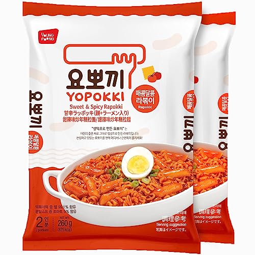 Yopokki Instant Rabokki Pack (Sweet Mild Spicy, Pack of 2) Korean Street food with sweet and moderately spicy sauce Ramen Noodle Topokki Rice Cake - Quick & Easy to Prepare - Sweet&Mild Spicy Pack