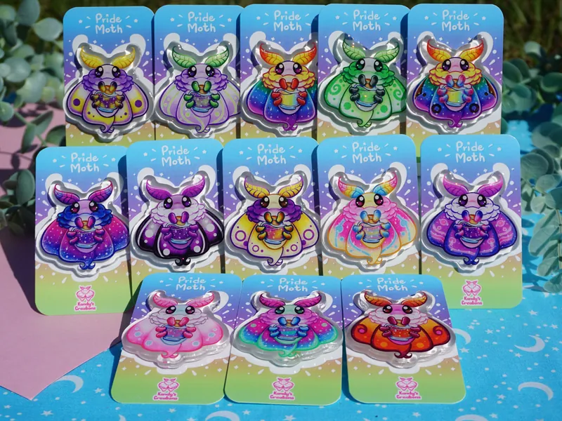 Rainbow Pride Moth  LGBTQIA+ Acrylic Pins || Kawaii Moth Pins