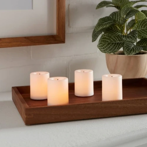 4pk LED Votive Flameless Black Wick Candle White - Threshold™: Wax & Plastic, Includes CR2032 Batteries