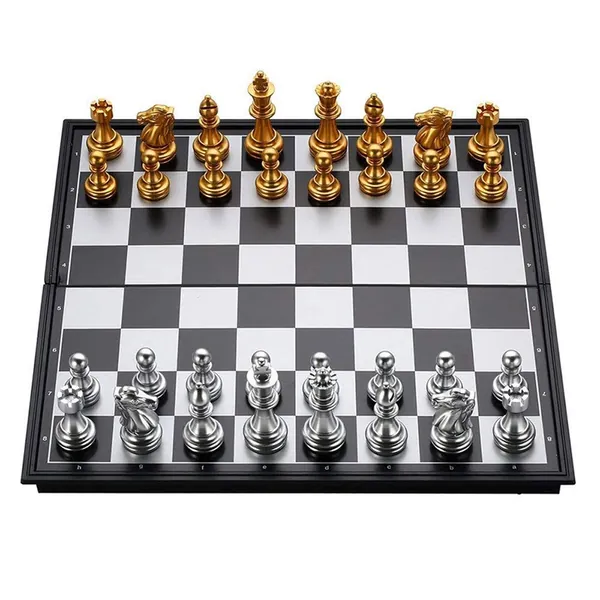Chess Set for Kids and Adults -Gold and Silver Magnetic Chess-Folding Chess Board Game Set, Wood-Plastic Folding Board, Puzzle Board Game for Children and Adults