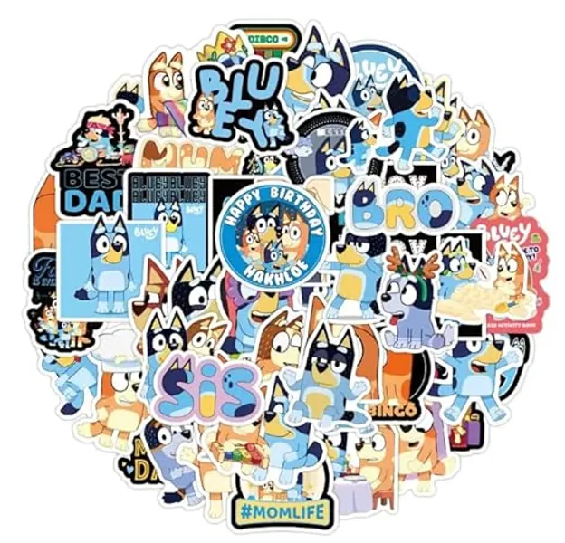 50 Cartoon Stickers Colorful Aesthetic VSCO Vinyl/PVC Waterproof Decals for Water Bottle, Hydroflask, Guitar, Luggage, Phone, Case, Laptop, Skateboard, Gift for Kids, Teens, Boys and Girls (Blue)