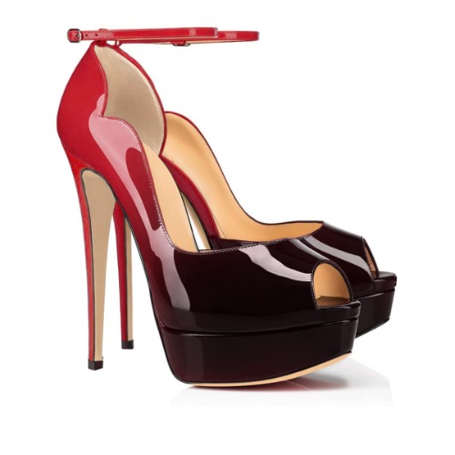 MERUMOTE Women's Peep Toe Platforms High Heels Dress Party Pumps 6 inch Heels - 9 Red-black