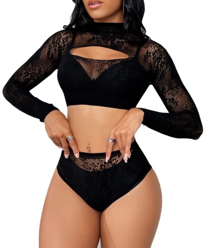 Buitifo Womens Lingerie Set Fishnet BabyDoll Bodysuit Sexy Nightwear - Blackt90 One Size