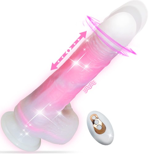 Pink Jelly Liquid Silicone Realistic Dildo Vibrator, Yukzen Thrusting Vibrating Rotating G spot Dildos Adult Sex Toys for Women Couples with Suction Cup, Remote Dildo for Woman Adult Sex Toy Pleasure - 