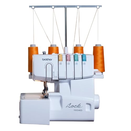Brother Serger, 1034D, Heavy-Duty Metal Frame Overlock Machine, 1,300 Stitches Per Minute, Removeable Trim Trap, 3 Included Accessory Feet, White - Overlock Machine - 1034D