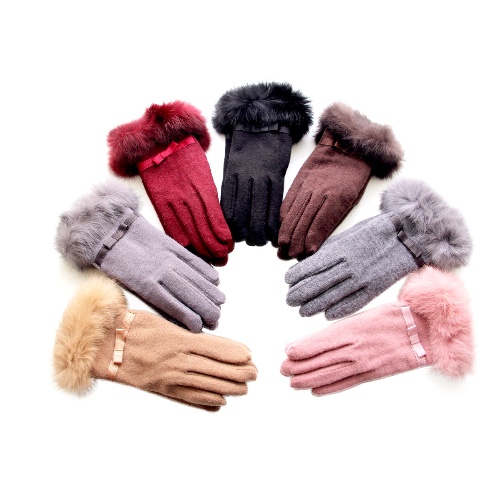 Kitten Mittens Faux Fur Lining Touch Smart Gloves - Camel Beige