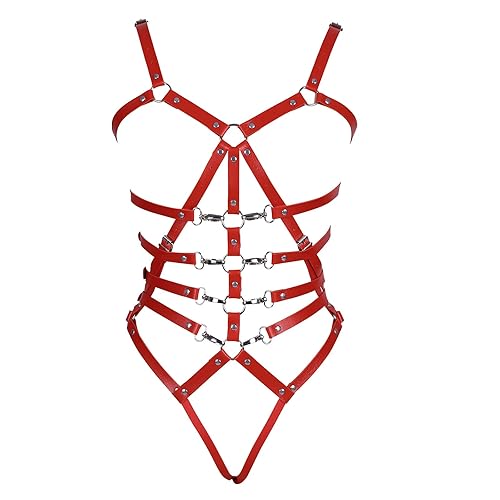 Women's Leather Harness Punk Waist Cage Belt Bra Harajuku Festival Dance Carnival Costume Garter Belt - Red