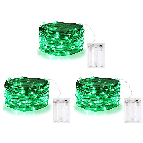 BOLWEO Battery Operated Christmas String Lights,10Ft/3M 30Leds,Waterproof Decor Lights for Vases St Patrick's Day,Green,3Pack - Green - 3