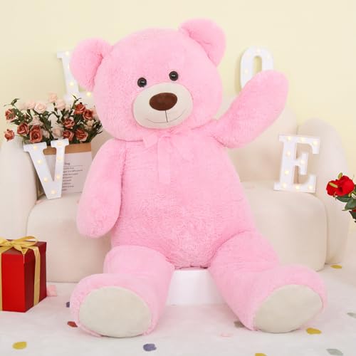MorisMos Pink Giant Teddy Bear for Girls, 130cm Kawaii Large Bear Stuffed Animal Plush Soft Cuddly Toy Big, Cute Birthday Gifts for Kids Girlfriend Party Decorations - Pink - 130cm