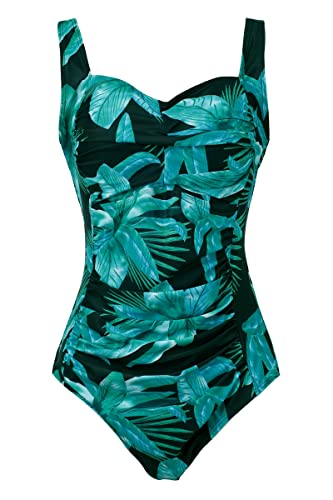 Aidotop Womens One Piece Swimsuit Tummy Control with Ruched Monokinis Tribal Swimsuits - 9geen Leaf - XL