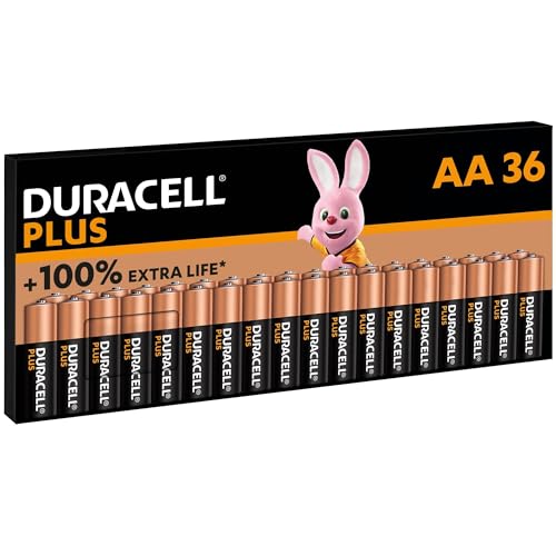 Duracell Plus AA Batteries (36 Pack) - Alkaline 1.5V - Up To 100% Extra Life - Reliability For Everyday Devices - 0% Plastic Packaging - 10 Year Storage - LR6 MN1500 - Size AA - Plus (+100% Extra Life) - Pack of 36