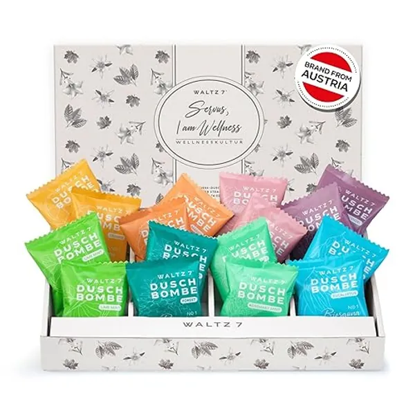WALTZ 7 Original Duschbomben Wellness Set, 16 Stück, 8 Düfte, Dankeschön Geschenk für Frauen, Männer, Badebomben Dusche, ätherische Öle, Geburtstagsgeschenk Freundin, Mama, Papa, Partner Geschenkidee - Set mit 16 Stück (8 verschiedene Düfte) - 16 stück (1er Pack)
