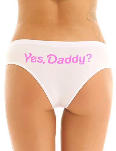 Choomomo Women's Yes Daddy Underwear Bikini Briefs Panty Thong Low Rise Fun Flirty Boy Short Panties - M - White
