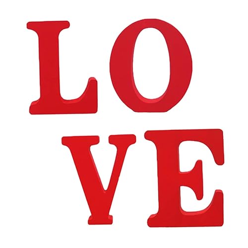 Abaodam 1 Set 4pcs Love Ornaments Red Home Decor Love Letters Adornment Love Sign for Home Wood Love Sign Window Decor Bed Room Decor Red Love Letters Wooden Wedding Signage