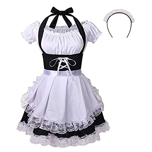 maxToonrain Women's French Maid Costume Maid Fancy Dress Anime Cosplay Party Maid Outfit for Ladies - A01-4pcs-black - M-L