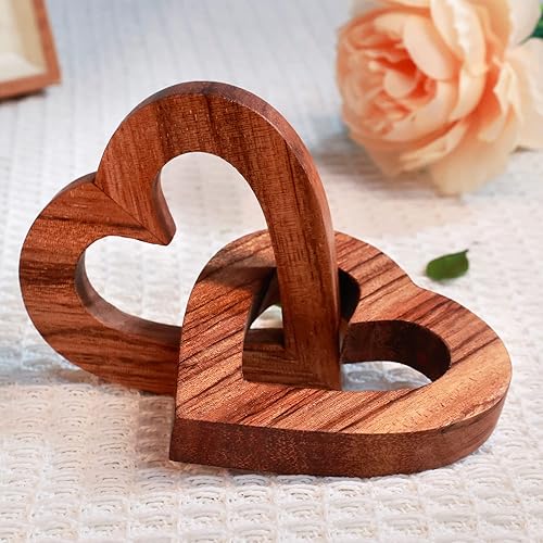Valentine Day Romantic Heart Gifts for Her, Handmade Olive Wood Hearts Shape for Couple Wife Husband Wedding Engagement Anniversary Birthday Sweet Present (7cm) - style1